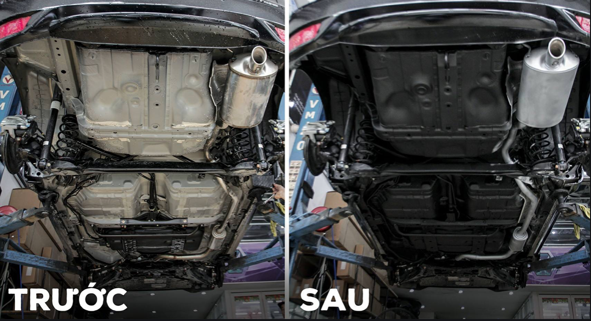 Trước và sau khi được sơn phủ gầm xe ô tô